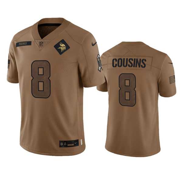 Mens Minnesota Vikings #8 Kirk Cousins 2023 Brown Salute To Service Limited Football Stitched Jersey Dyin